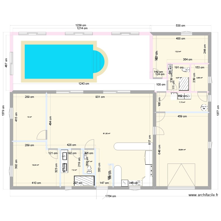 projet piscine interieure. Plan de 10 pièces et 157 m2