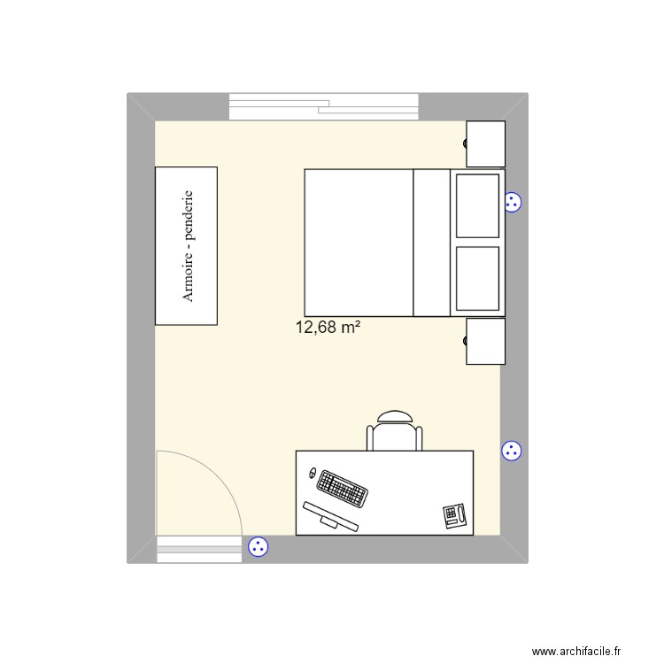 Bureau bas. Plan de 1 pièce et 13 m2