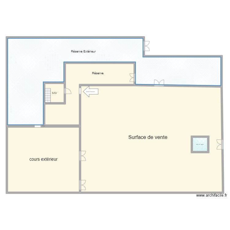 Surface de vente. Plan de 7 pièces et 643 m2