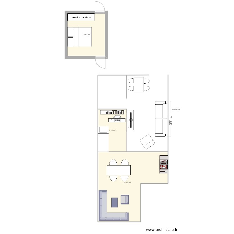 Marseille - Ramatuelle. Plan de 3 pièces et 45 m2