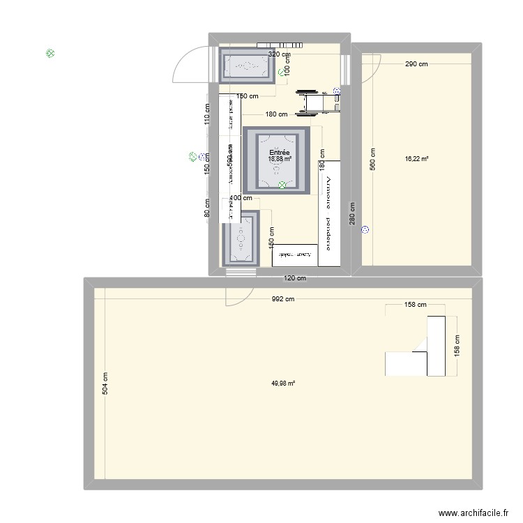 Nouvelle entrée maison 2024. Plan de 3 pièces et 85 m2