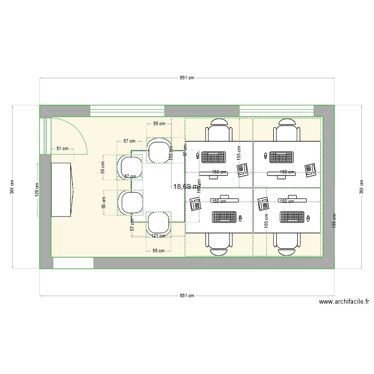 avec meuble 1. Plan de 1 pièce et 19 m2