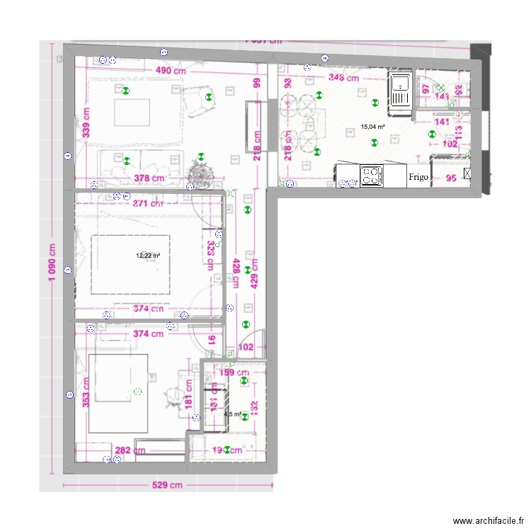 elec t3. Plan de 3 pièces et 32 m2