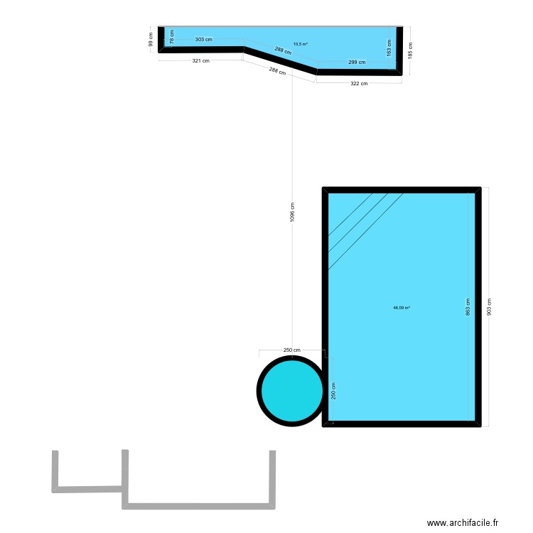 piscine+. Plan de 2 pièces et 59 m2