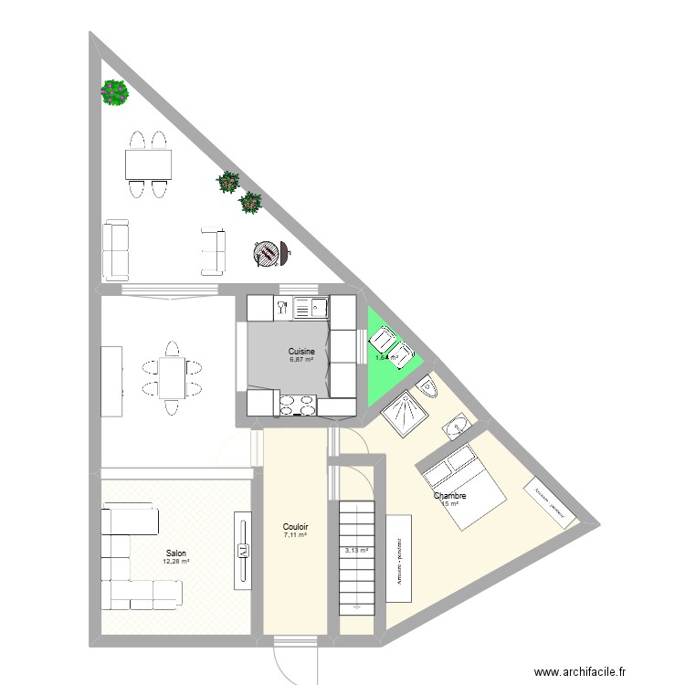 maison. Plan de 6 pièces et 46 m2