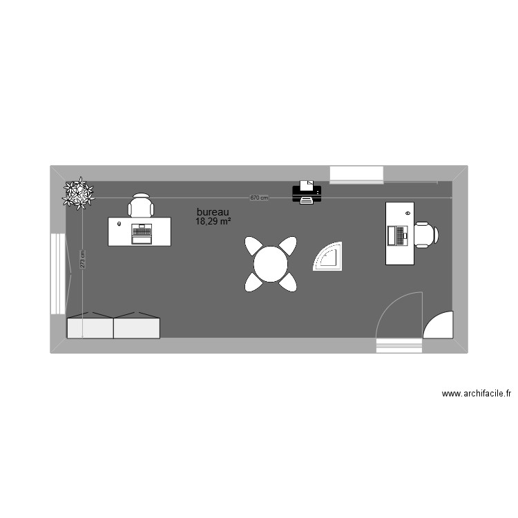 bureau. Plan de 1 pièce et 18 m2