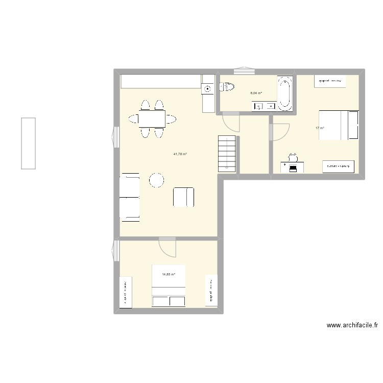 70m2. Plan de 4 pièces et 80 m2