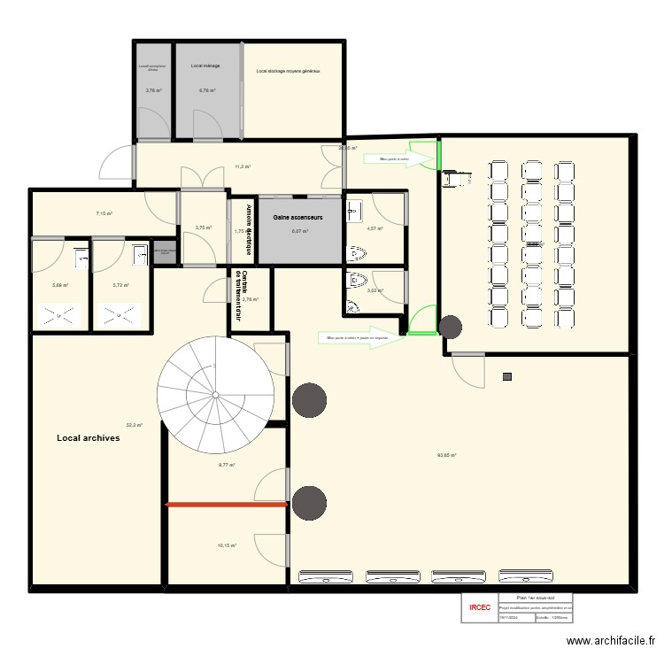 Installation mobilier amphi -1. Plan de 19 pièces et 293 m2