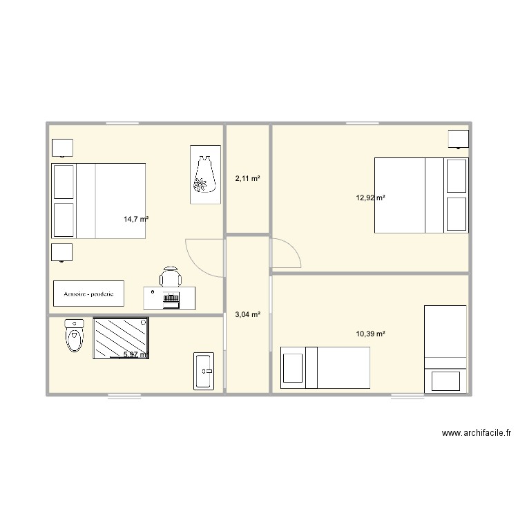 etage Touquet. Plan de 6 pièces et 49 m2