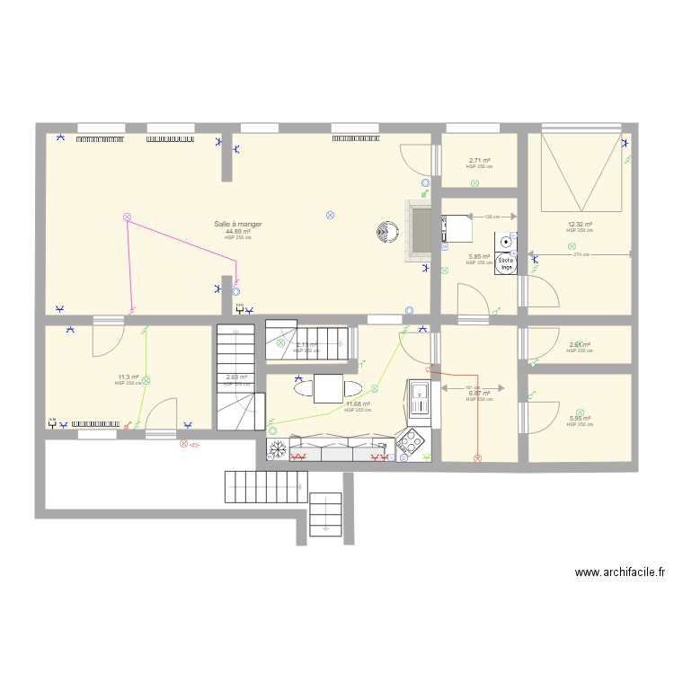 Rez-de-chaussée élec. Plan de 11 pièces et 109 m2