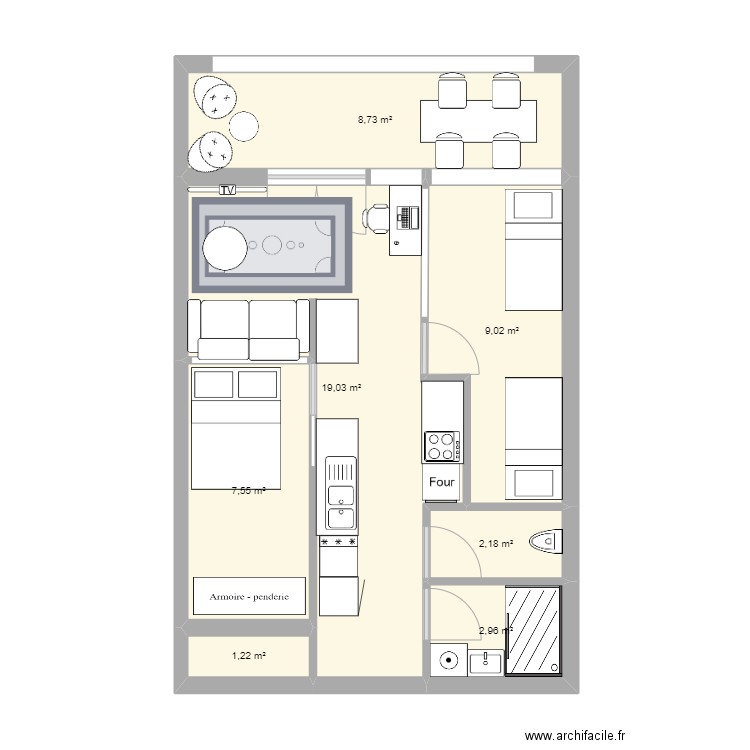 GAMBETTA. Plan de 7 pièces et 51 m2