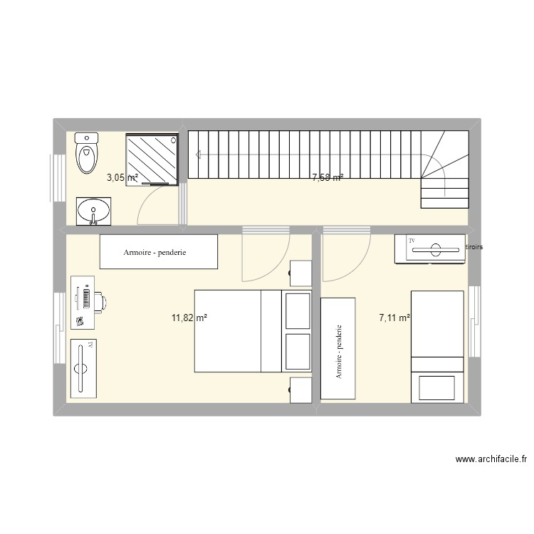 F3 étage. Plan de 4 pièces et 30 m2