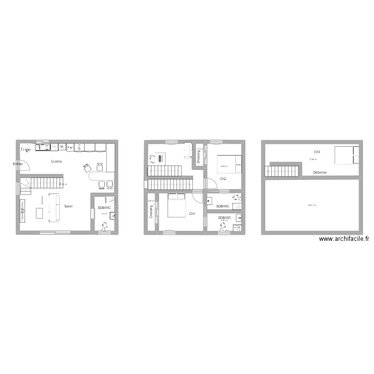 La devèze avec modifications. Plan de 8 pièces et 111 m2