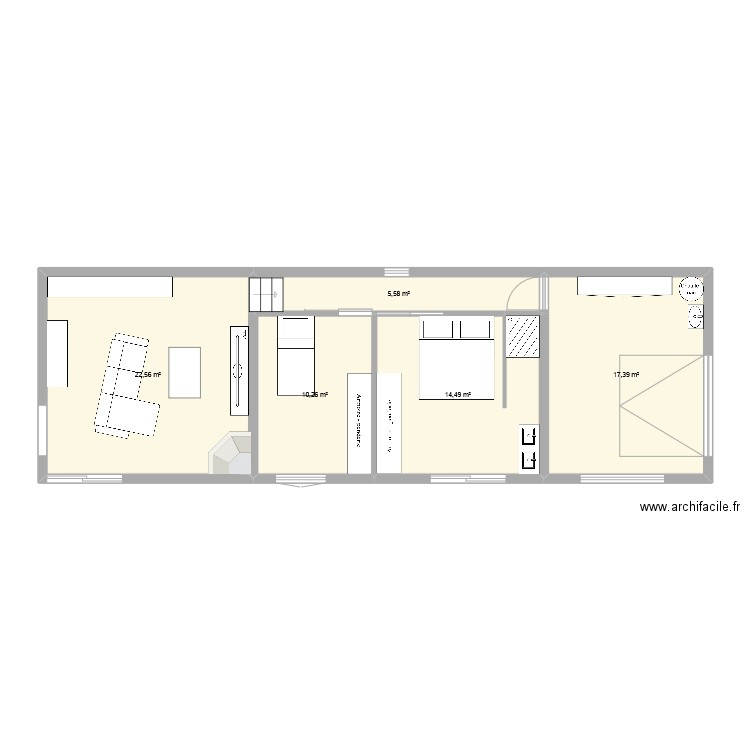 agrandissement maison. Plan de 5 pièces et 70 m2