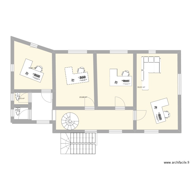 Claude AUFRERE etage bureau. Plan de 4 pièces et 69 m2