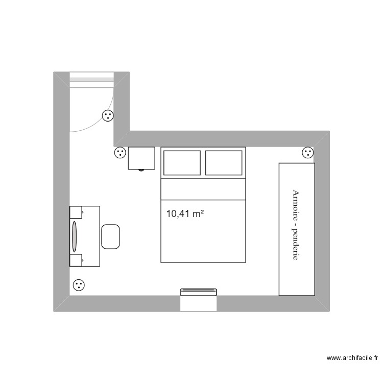 plan chambre Clara . Plan de 1 pièce et 10 m2