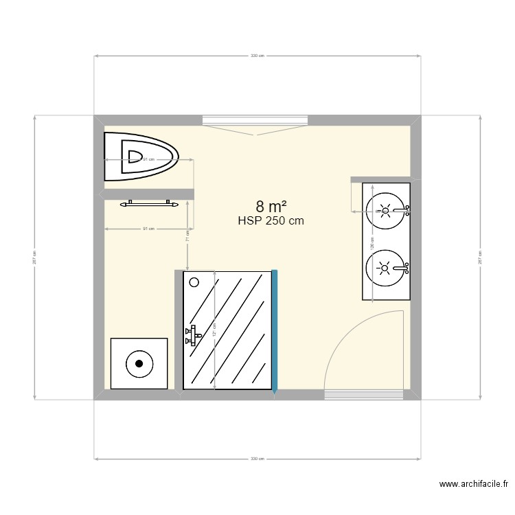 sdb reno. Plan de 1 pièce et 8 m2