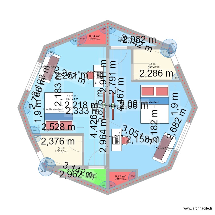 HOTEL . Plan de 7 pièces et 27 m2