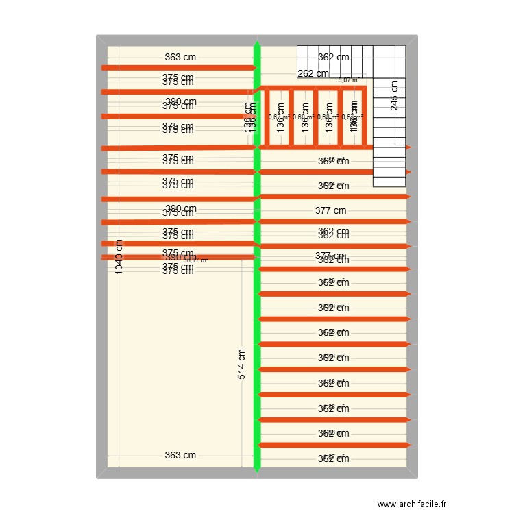 depot. Plan de 17 pièces et 66 m2