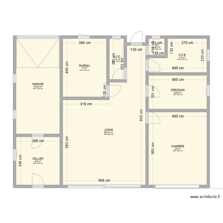 MAISON PLAIN-PIED AVEC MESURES. Plan de 9 pièces et 122 m2