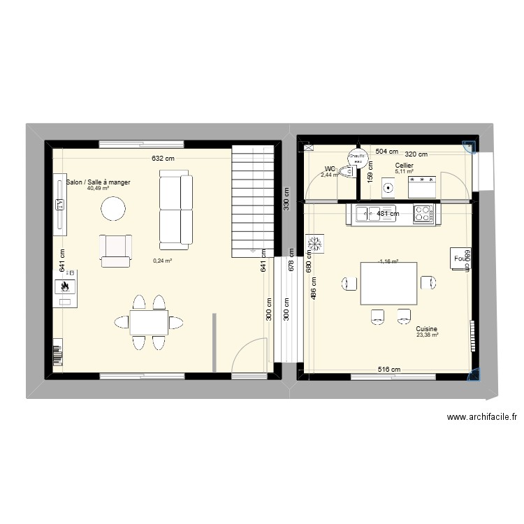 Pan RDC . Plan de 6 pièces et 152 m2