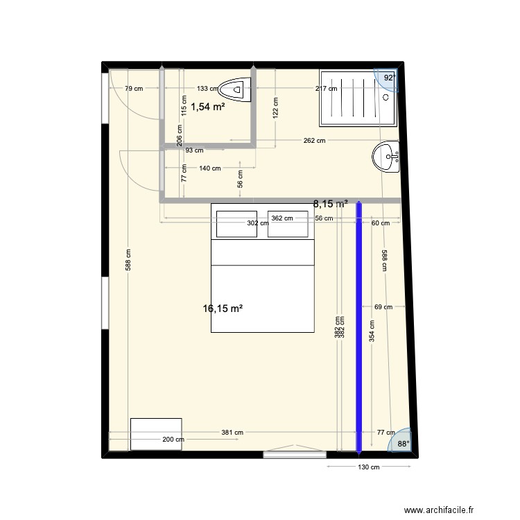 clara Alex. Plan de 3 pièces et 26 m2