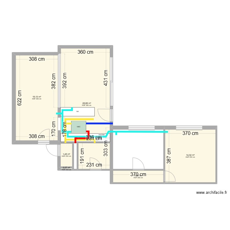 VMC cuisine 2. Plan de 6 pièces et 67 m2