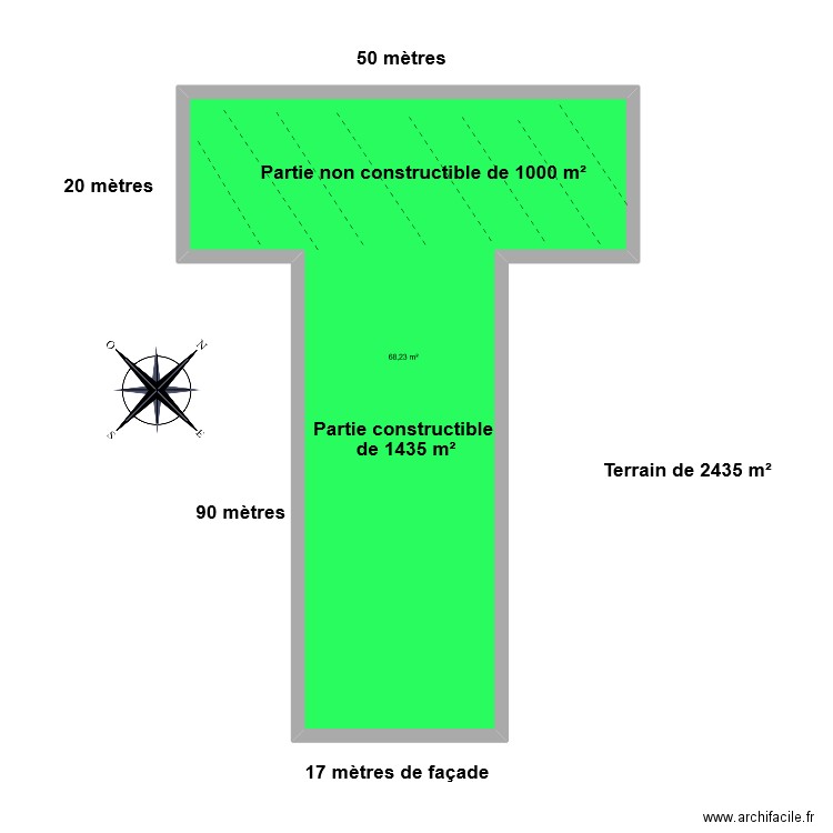 RACADOT. Plan de 1 pièce et 68 m2