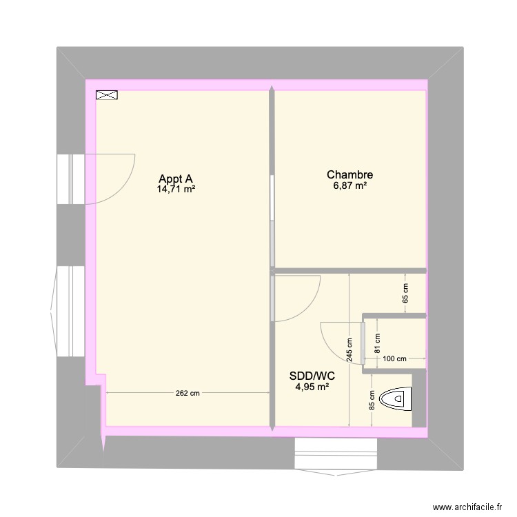 APPT A cloison. Plan de 5 pièces et 28 m2