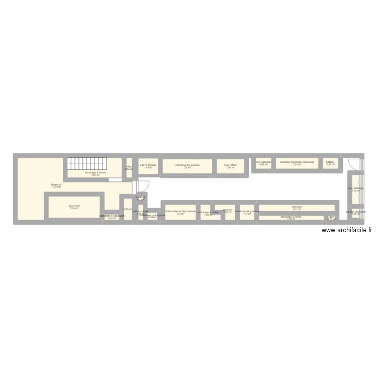 plan boulangerie. Plan de 24 pièces et 48 m2