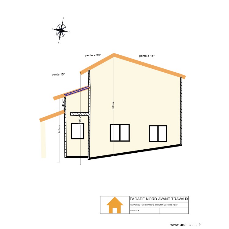 PLAN FACADE NORD AVANT TVX. Plan de 2 pièces et 40 m2