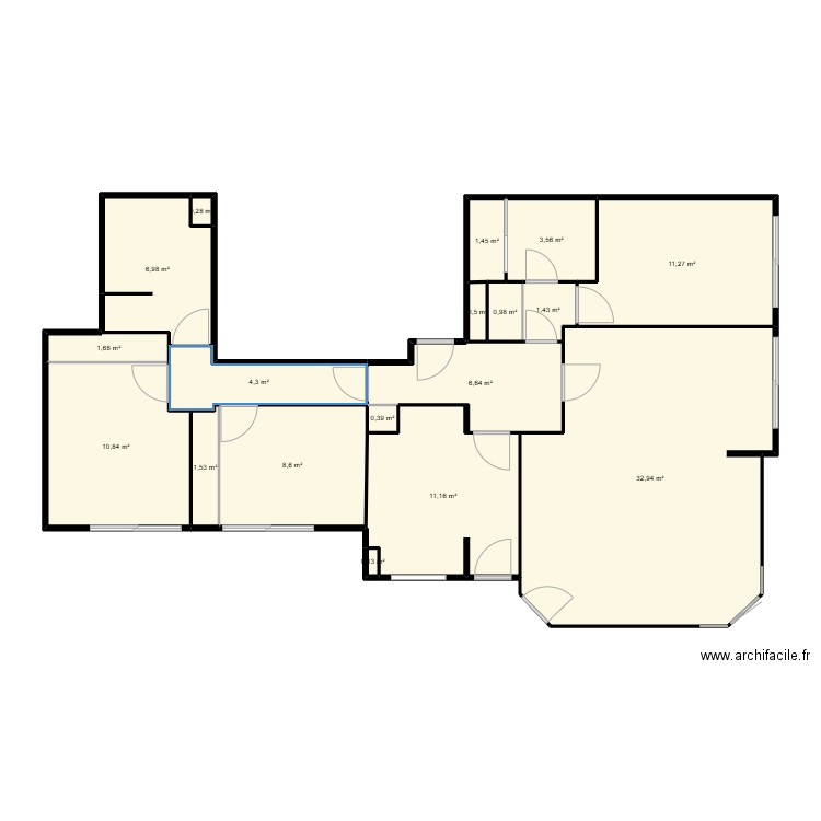 TerrasseMoulin. Plan de 18 pièces et 105 m2