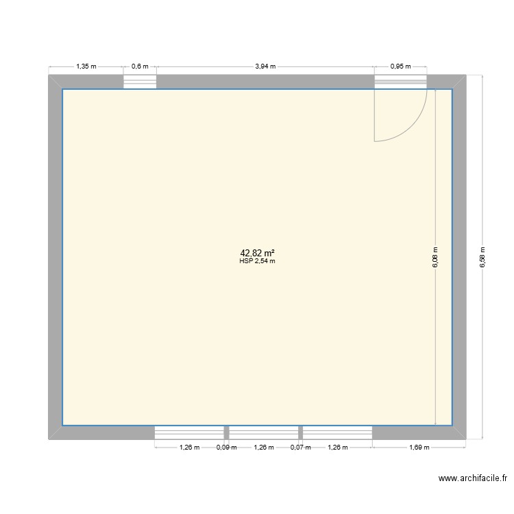 Local 1. Plan de 1 pièce et 43 m2