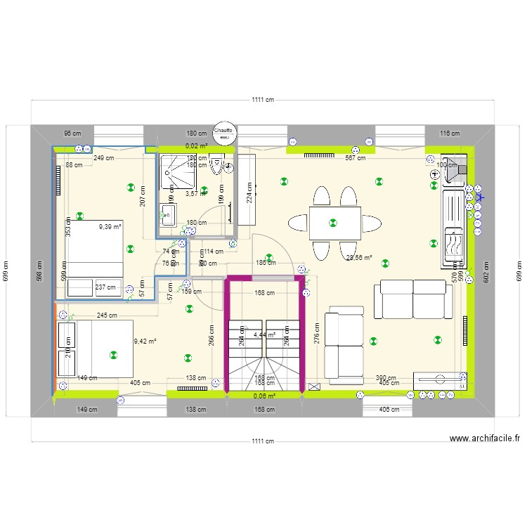 plan 1er etage immeuble. Plan de 7 pièces et 55 m2