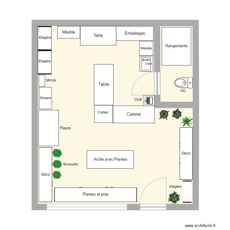 Boutique. Plan de 2 pièces et 51 m2