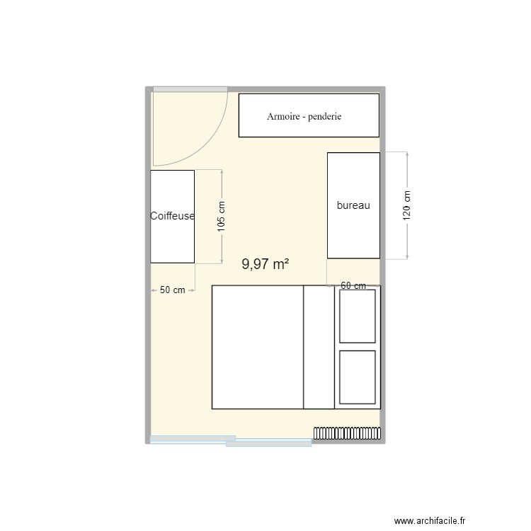 Chambre Flora. Plan de 1 pièce et 10 m2