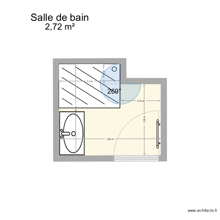 SdB. Plan de 1 pièce et 3 m2