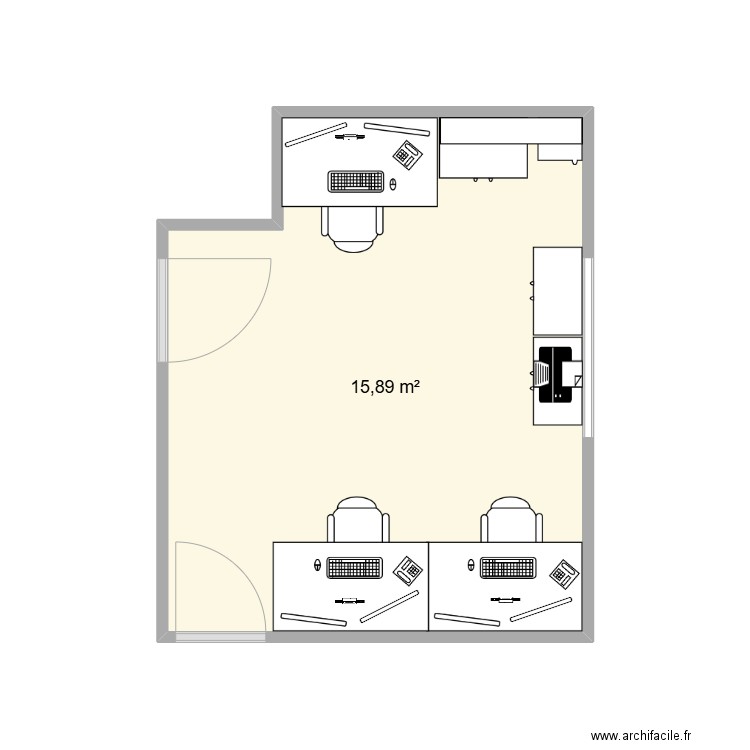 Bureau secrétariat proctologie version 2. Plan de 1 pièce et 16 m2