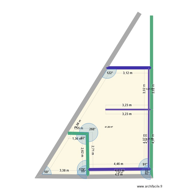 combles 2. Plan de 4 pièces et 43 m2