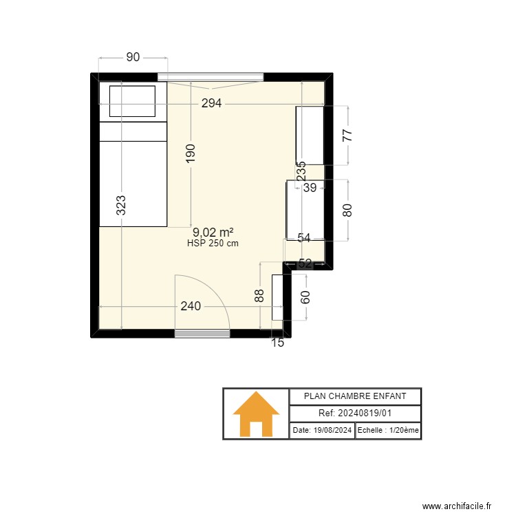 EDAA PHASE 4 CHAMBRE ENFANT. Plan de 1 pièce et 9 m2