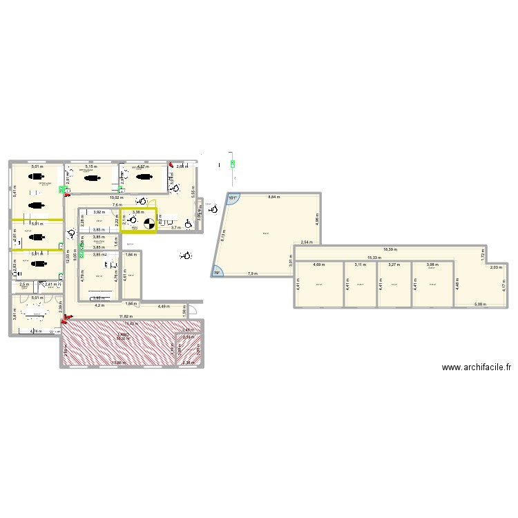 1er etage. Plan de 23 pièces et 464 m2