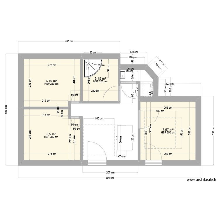 bonheur beauté. Plan de 4 pièces et 24 m2