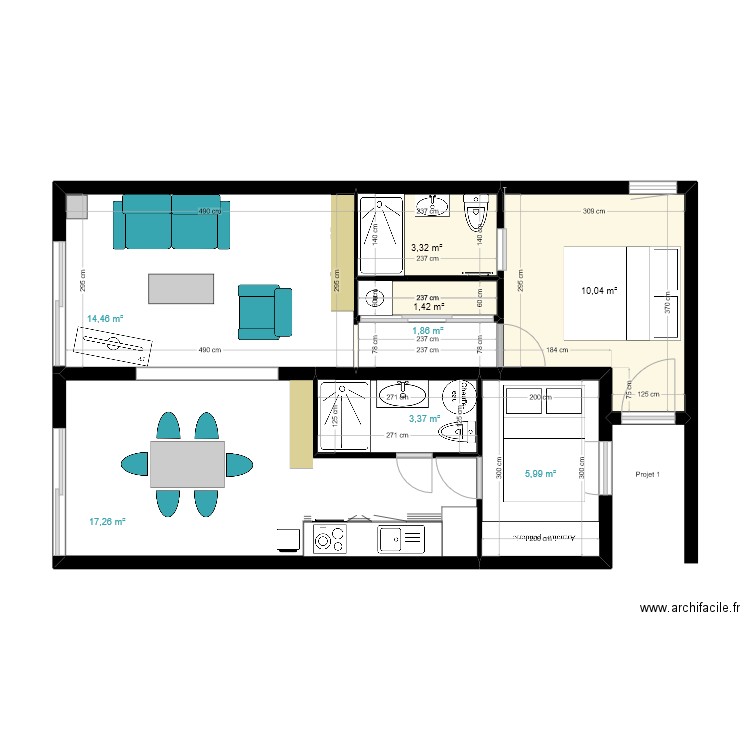 LGM Projet 1. Plan de 8 pièces et 58 m2