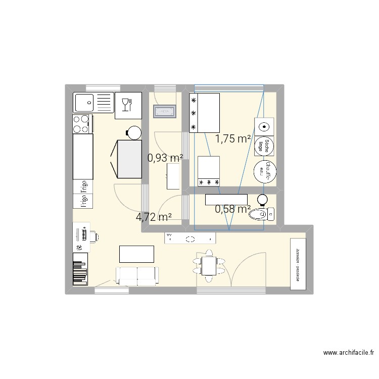 Plan maison. Plan de 4 pièces et 8 m2