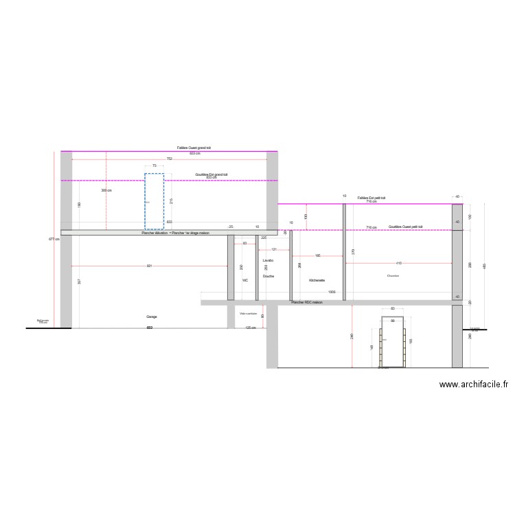 Projet RDF_Coupe Extension_4_sans escalier de cave. Plan de 0 pièce et 0 m2