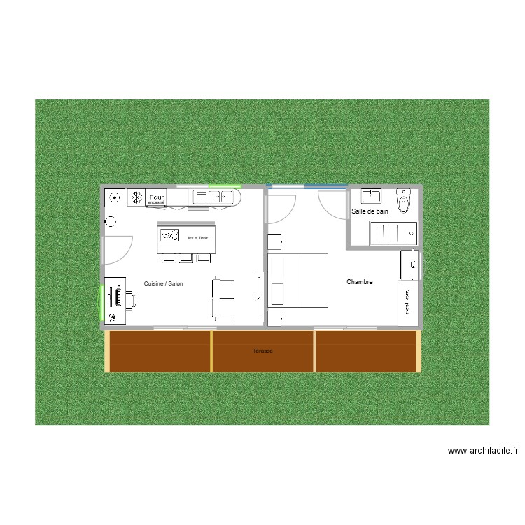 T1 Thomas. Plan de 3 pièces et 34 m2