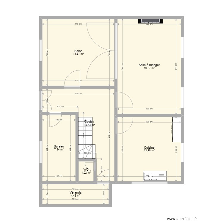 Clichy RDC V1. Plan de 7 pièces et 74 m2