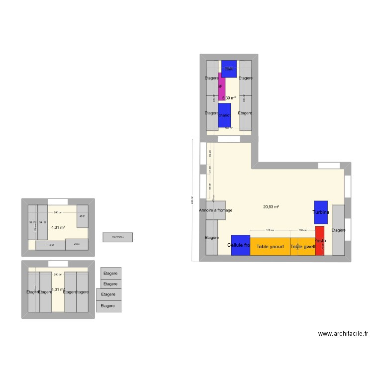 labo. Plan de 4 pièces et 35 m2