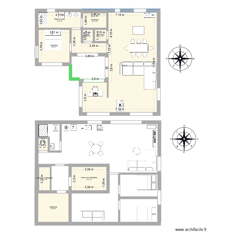 Birochère. Plan de 10 pièces et 98 m2