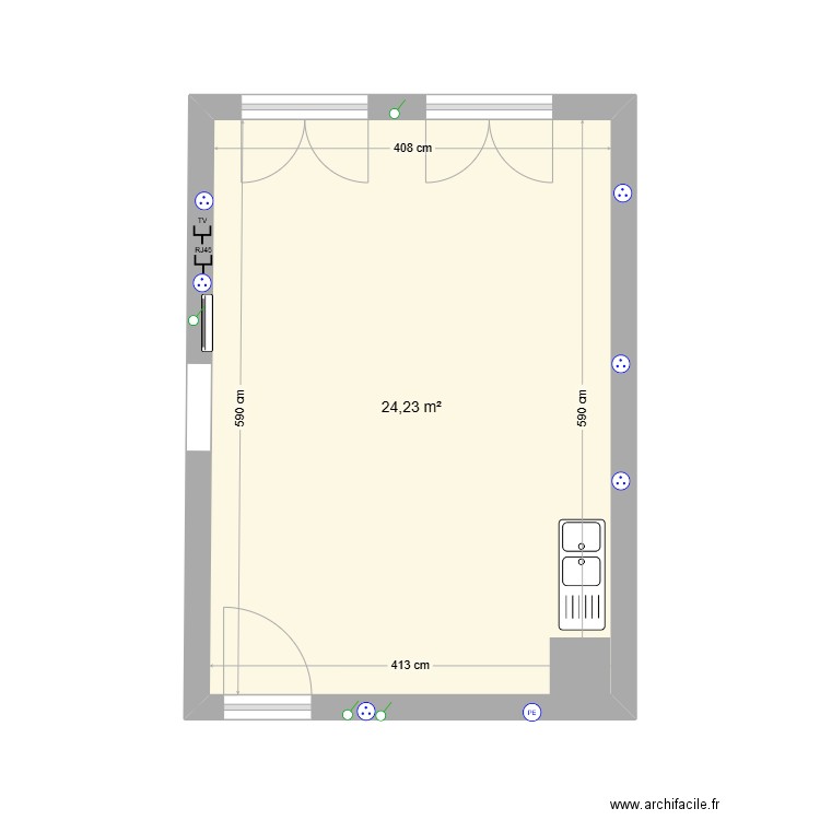 Molly's kitchen. Plan de 1 pièce et 24 m2